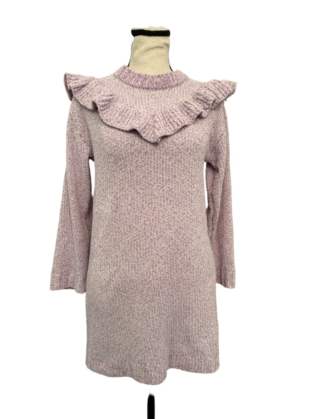 Jessica Simpson Sweater Dress XL Ruffle Neck Pink Cozy Knit Mini Dress